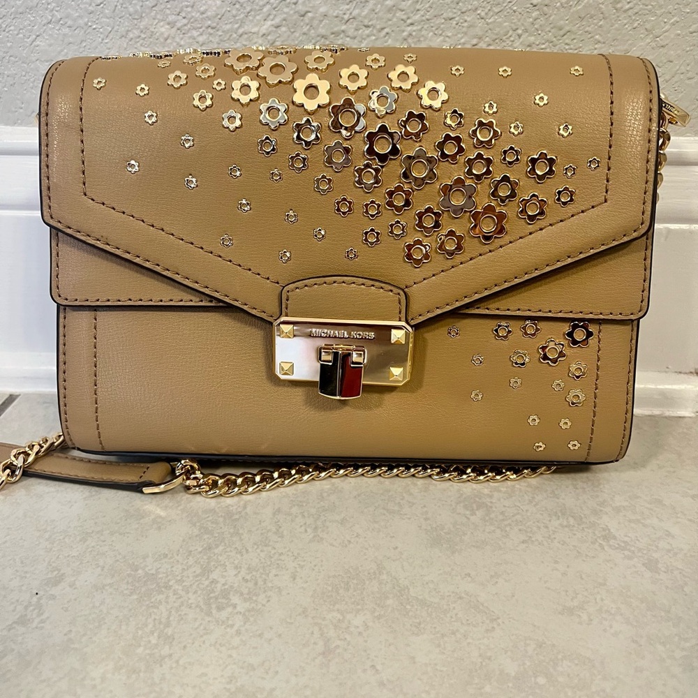Michael Kors Tan Floral Crossbody Bag